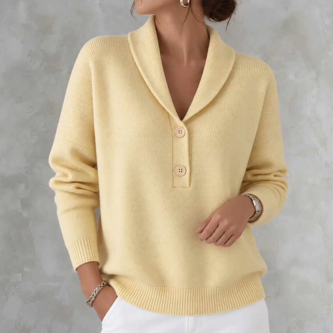 Adriana | Jersey de Punto con Cuello Chal y Botones