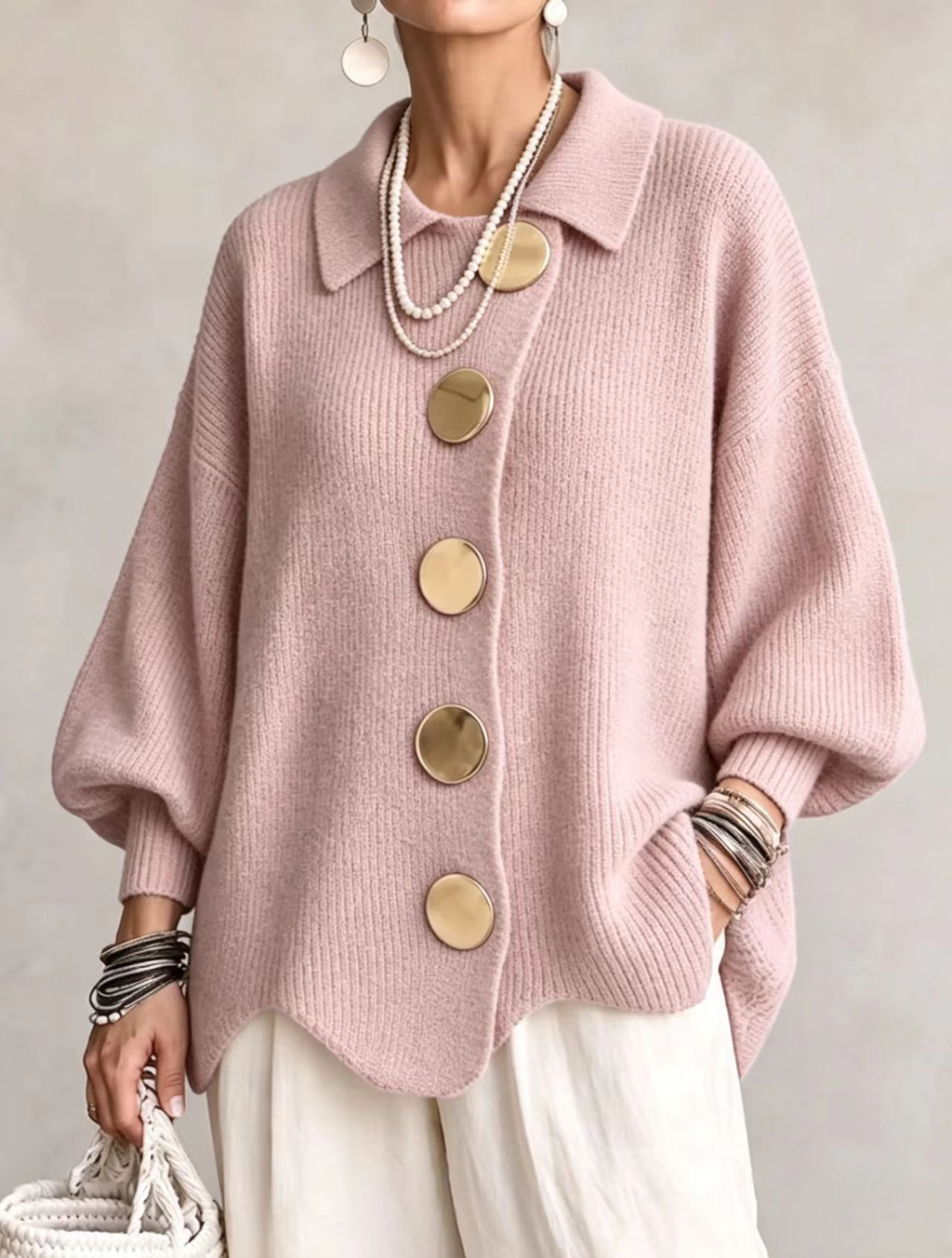 Clara™ | Cárdigan Oversize con Cuello y Botones Dorados