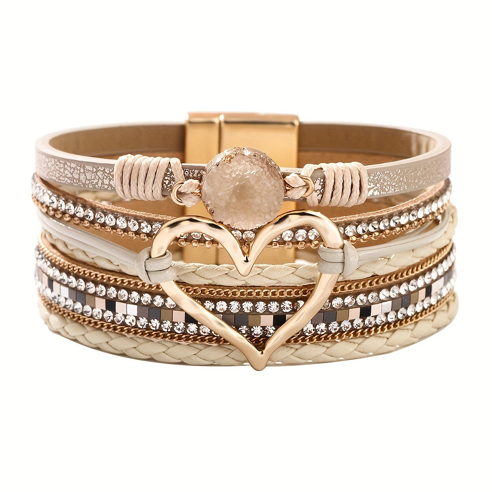 Valentina | Pulsera Bohemia de Corazones en Cuero