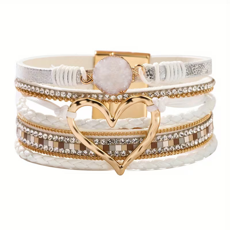 Valentina | Pulsera Bohemia de Corazones en Cuero