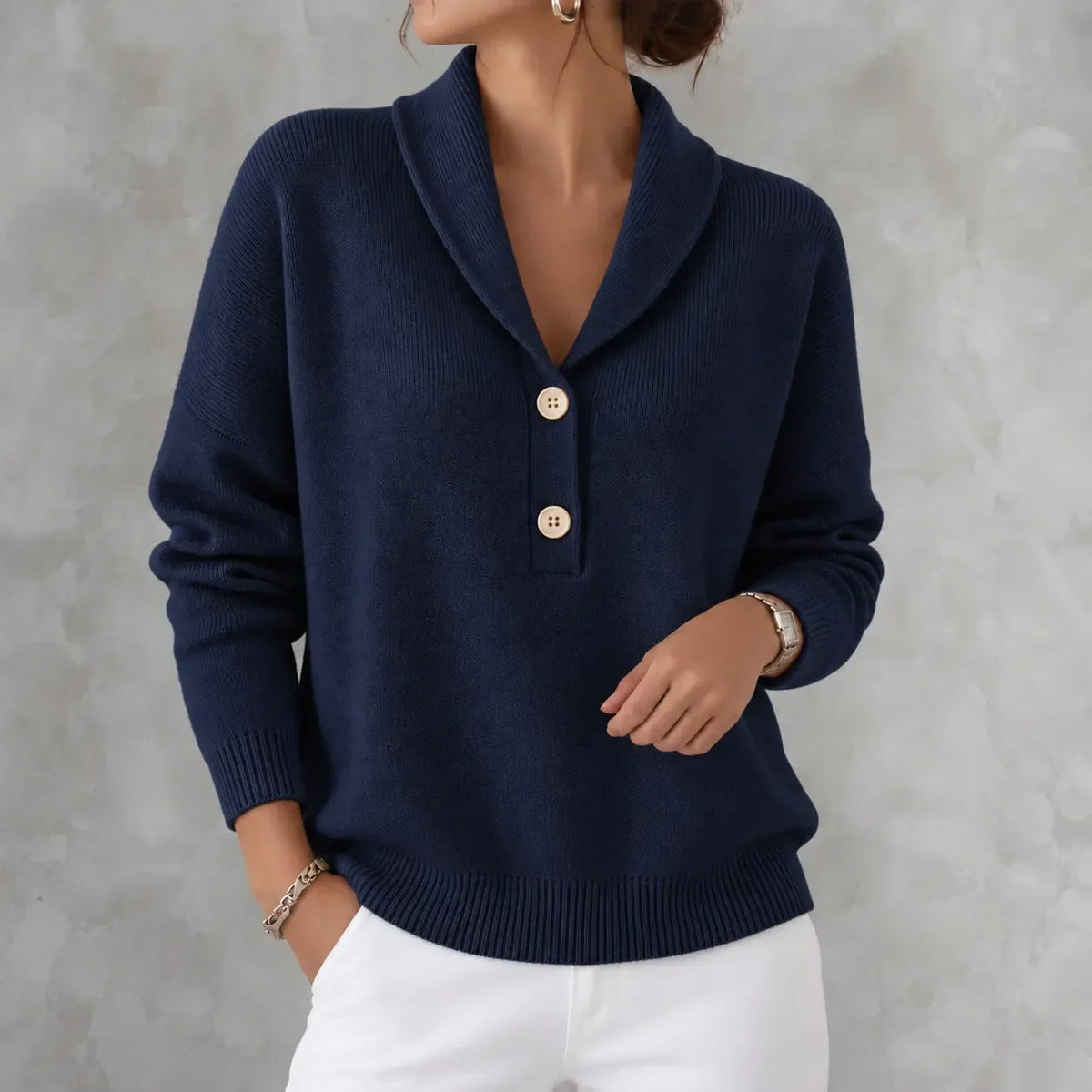 Adriana | Jersey de Punto con Cuello Chal y Botones