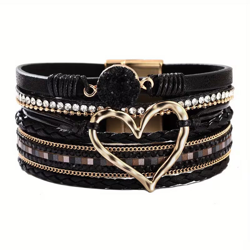 Valentina | Pulsera Bohemia de Corazones en Cuero