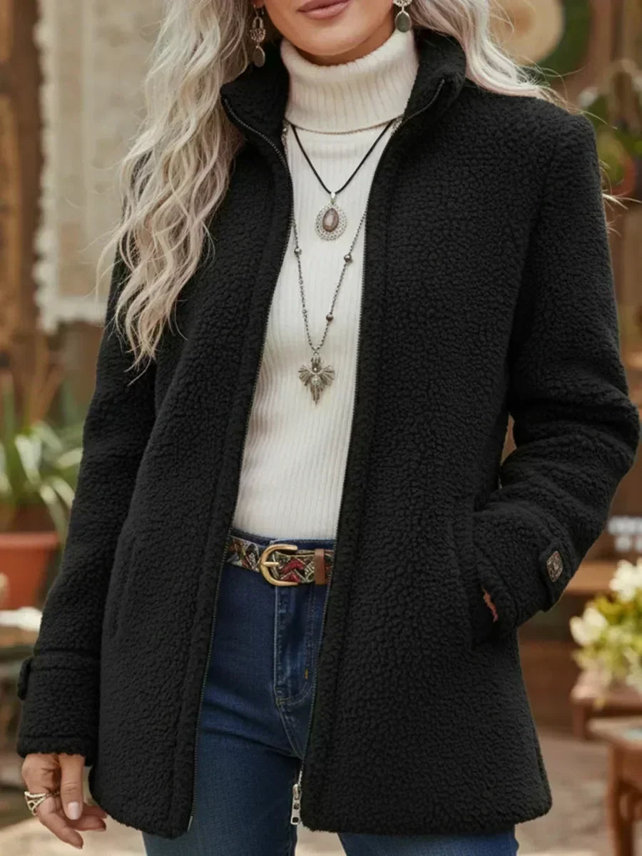 Isabella | Chaqueta de Borreguito con Cremallera y Cuello Alto
