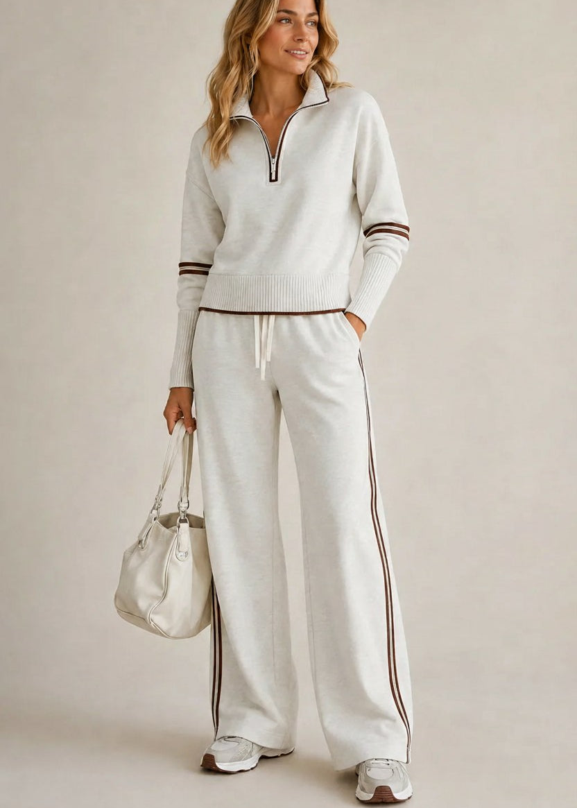 Conjunto Kate™ | Jersey de Cuello Alto con Cremallera y Pantalón de Pierna Ancha