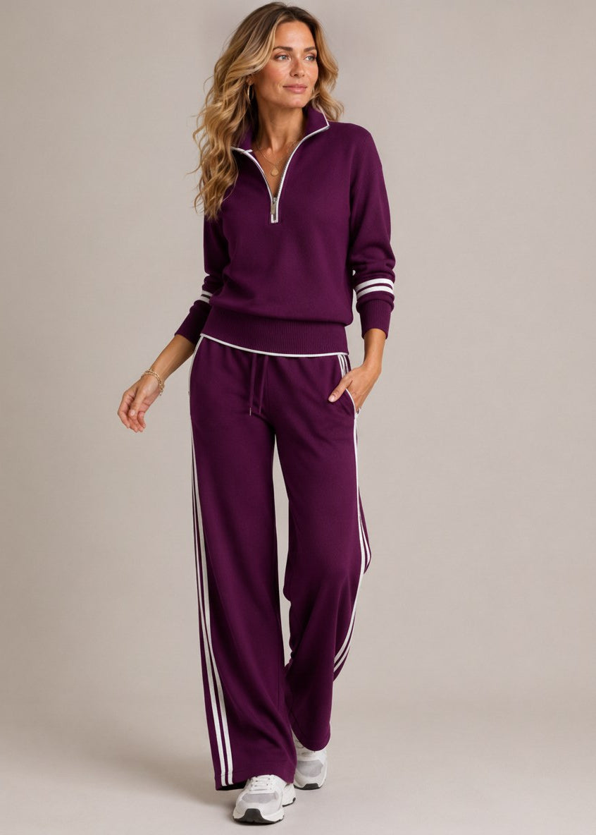 Conjunto Kate™ | Jersey de Cuello Alto con Cremallera y Pantalón de Pierna Ancha