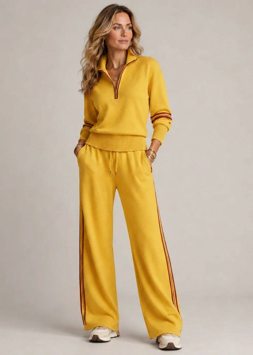 Conjunto Kate™ | Jersey de Cuello Alto con Cremallera y Pantalón de Pierna Ancha