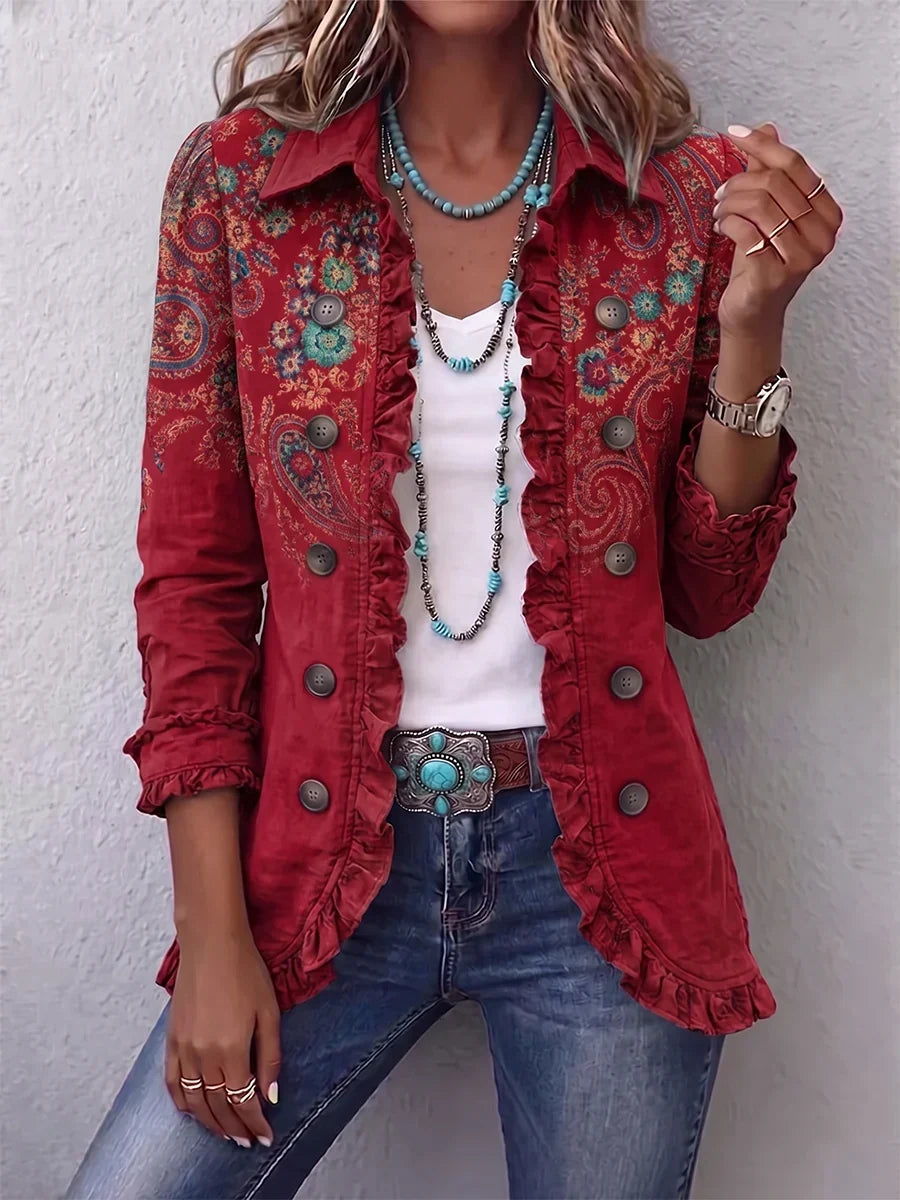 Carlota™ | Chaqueta Bohemia de Flores Bordadas y Volantes